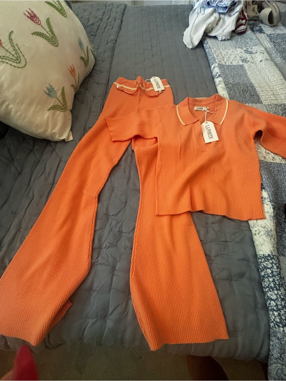 Lantern Orange Ribbed Knit Two-Piece  Set - Women